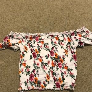 Cropped off the shoulder flower shirt